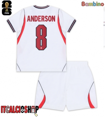 Inghilterra Elliot Anderson #8 Prima Maglia Bambino Mondiali 2026 Manica Corta (+ Pantaloni corti)